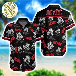 AC DC Metal Rock Band Floral Pattern Black Background Hawaiian Shirt