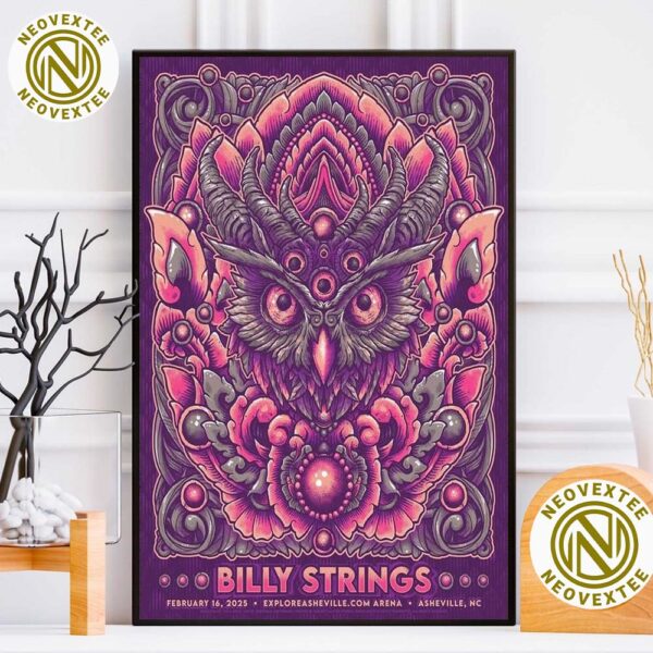 Billy Strings In Asheville North Carolina Poster For Show Music At ExploreAsheville.com Arena On February 16 2025 Poster Canvas