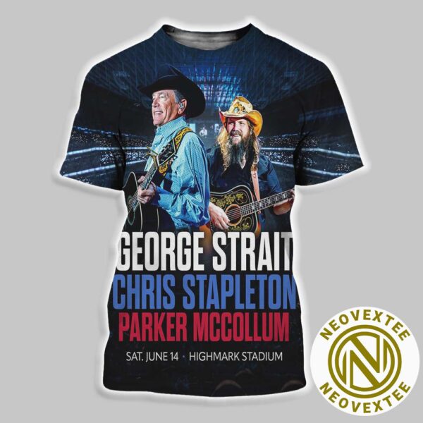 Chris Stapleton And George Strait With Parker McCollum New York Poster For Shows At Highmark Stadium On June 14 2025 All Over Print Shirt