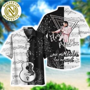 Elvis Presley Love Me Tender Love Me Sweet Black And White Background Summer Hawaiian Shirt