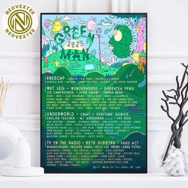 Green Man Festival 2025 Poster Full Line-Up In Bannau Brycheiniog Wales On August 14-17 2025 Home Decor Poster Canvas