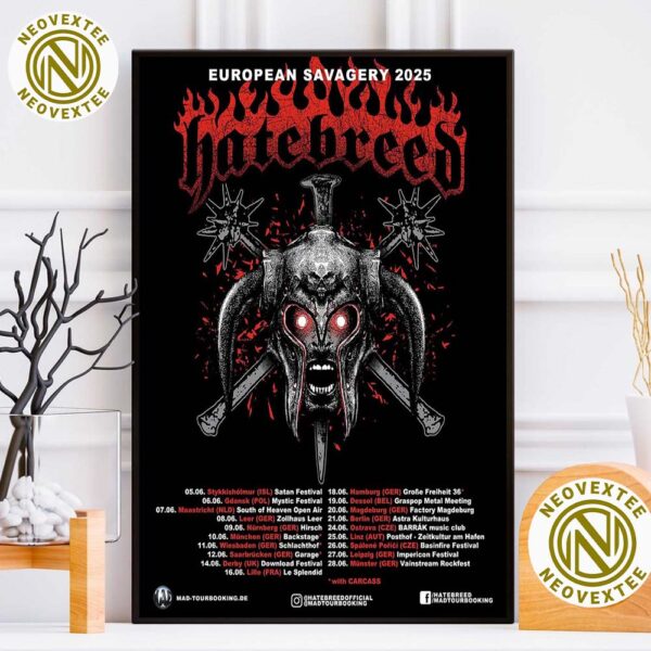 Hatebreed Band European Savagery Tour 2025 June Dates List Home Decor Poster Canvas