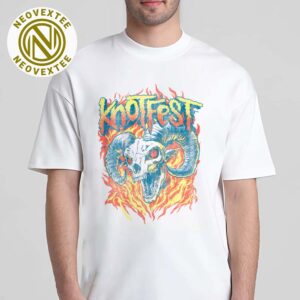 Knotfest Australia 2025 Exclusive Merch Fiery Goat Skull Vintage White Unisex T-Shirt