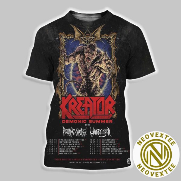 Kreator Demonic Summer 2025 With Rotting Christ And Warbringer Schedule List Date In Europe 2025 All Over Print Shirt