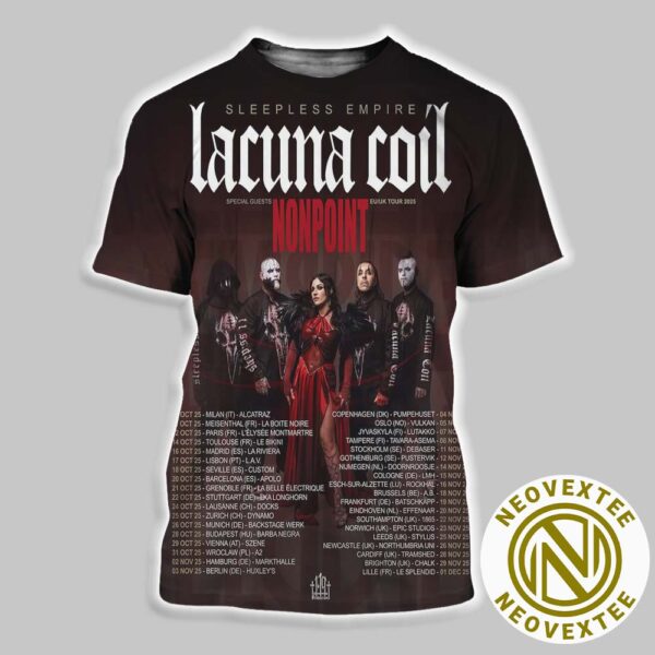 Lacuna Coil Sleepless Empire EU And UK Tour 2025 Dates List All Over Print Shirt