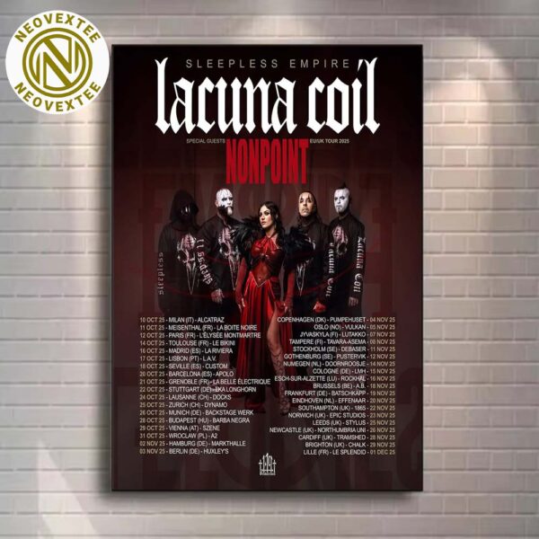 Lacuna Coil Sleepless Empire EU And UK Tour 2025 Dates List Home Decor Poster Canvas