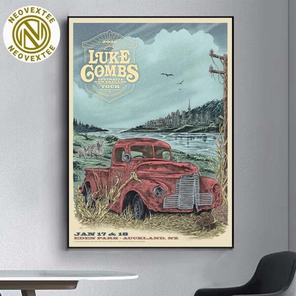 Luke Combs First Gig Poster For Auckland New Zealand At Eden Park Stadium On January 17 And 18 2025 Home Decor Poster Canvas