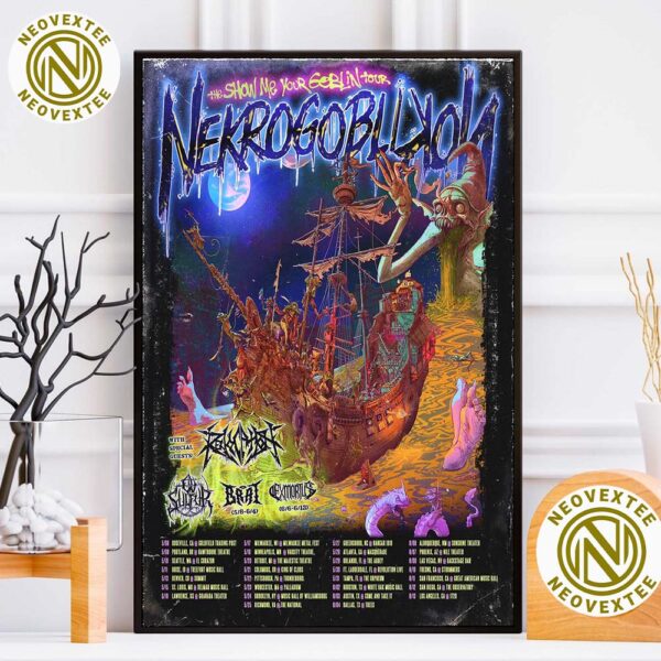 Nekrogoblikon The Show me Your Goblin Tour 2025 With Special Guests Revocation Ov Sulfur And BRAT Exmortus List Dates Poster Canvas