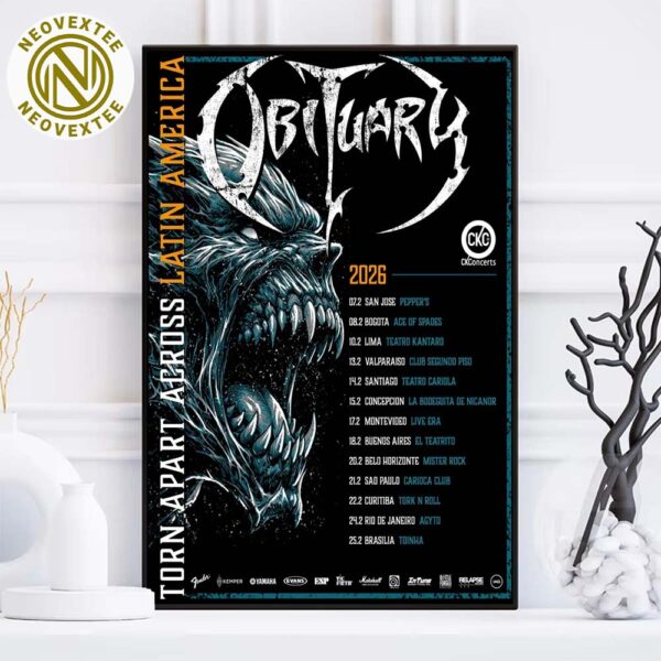 Obituary Torn Apart Across Latin American Tour 2026 Dates List Home Decor Poster Canvas