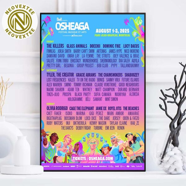 Osheaga Festival Music 2025 Full Lineup On August 1-3 2025 In Parc Jean Drapeau Montreal Home Decor Poster Canvas