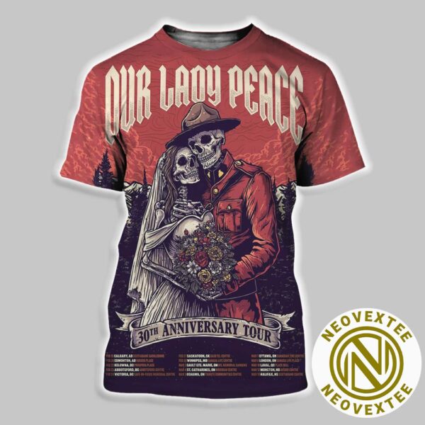 Our Lady Peace Band Poster 30th Anniversary Tour 2025 Dates List Art Skeletons All Over Print Shirt