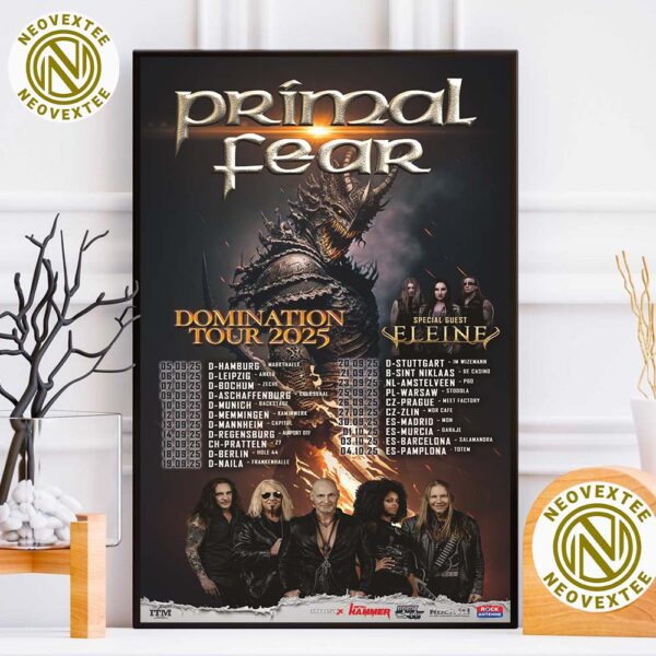 Primal Fear Domination Tour 2025 With Special Guest Eleine Dates List Home Decor Poster Canvas