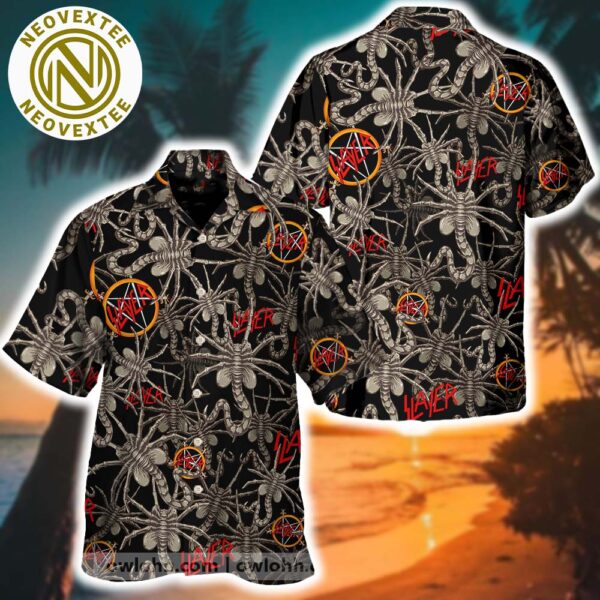 Slayer Xenomorph Alien Black Background Summer 2025 Hawaiian Shirt