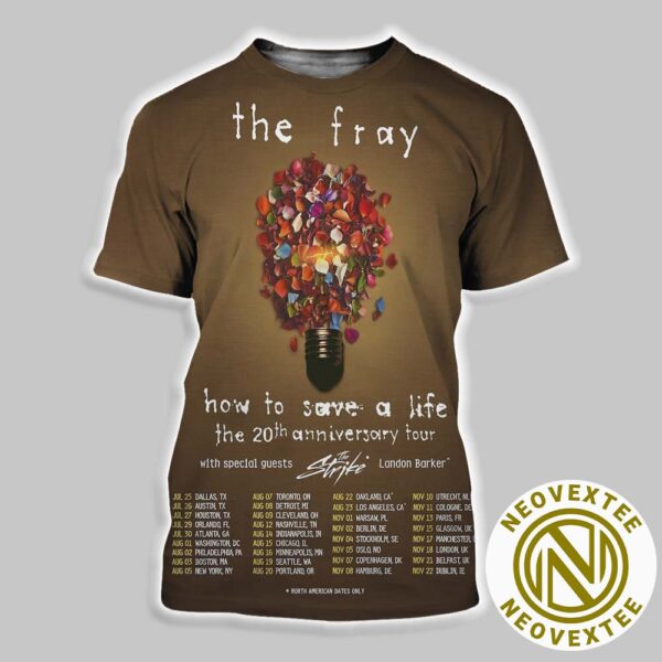 The Fray How To Save A Life The 20th Anniversary Tour 2025 With Special Guests The Strike And Landon Barker Dates List All Over Print Shirt