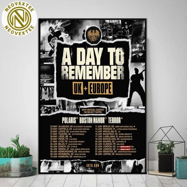 A Day To Remember UK And Europe Tour 2025 With Special Guests Polaris Boston Manor And Terror Dates List Poster Canvas