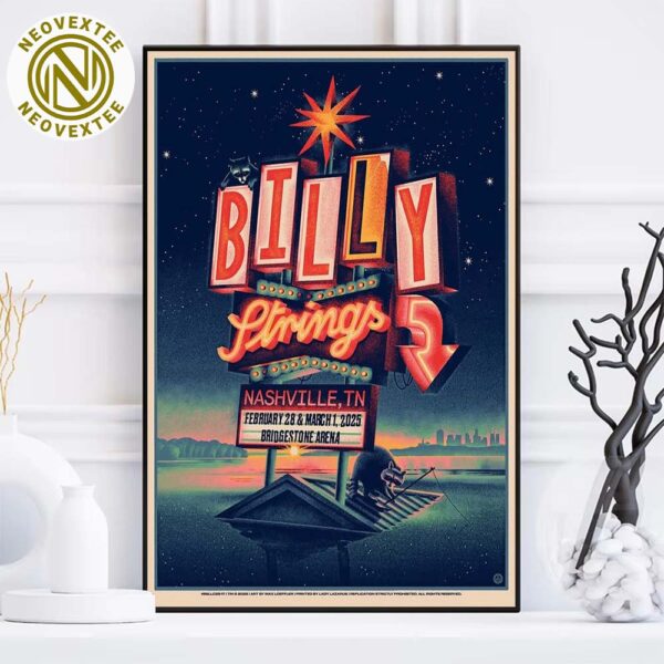 Billy Strings Show Music Poster For Nashville TN At Bridgestone Arena On February 28 And March 1 2025 Home Decor Poster Canvas