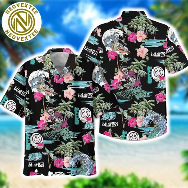 Blink-182 Rock Band Skull Surfing Tropical Summer For Boy And Girl Hawaiian Shirt