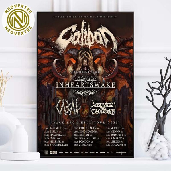 Caliban Back From Hell Tour 2025 With Special Guests In Hearts Wake Cabal And Assemble The Chariots Dates List Poster Canvas