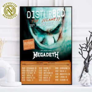 Disturbed The Sickness 25th Anniversary Tour 2025 Dates List With Special Guest Megadeth Home Decor Poster Canvas