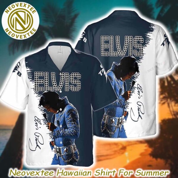 Elvis Presley Aloha Rhythms White And Blue Background Summer Hawaiian Shirt