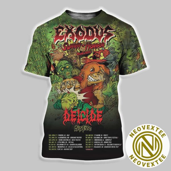 Exodus Swarm Of Horror US Tour 2025 With Deicide And Misfire Dates List All Over Print Shirt