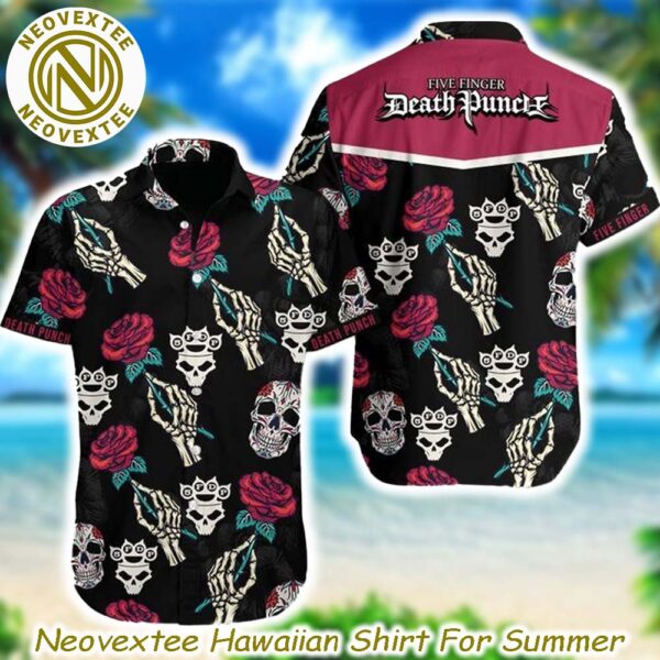 Five Finger Death Punch Rose Black Background Summer Aloha Hawaiian Shirt