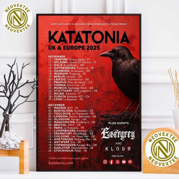 Katatonia Band UK And Europe Tour 2025 Dates List With Guests Evergrey And Klogr Poster Canvas