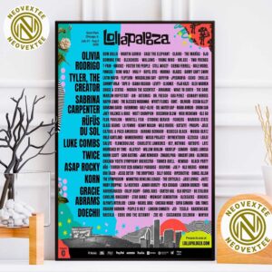 Lollapalooza Music Festival Poster Full Lineup In Chicago Illinois At Grant Park On July 31-August 3 2025 Poster Canvas