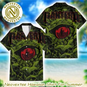 Pantera Big Eye And Skull With Pattern Skull Background Aloha Summer Gift For Fan Music Hawaiian Shirt