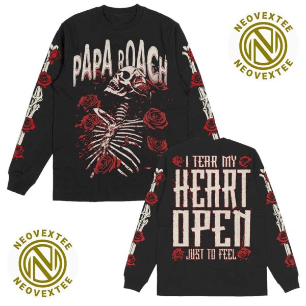 Papa Roach Skeleton And Roses I Tear My Heart Open Just For Feel Long Merch Sleeve T-Shirt