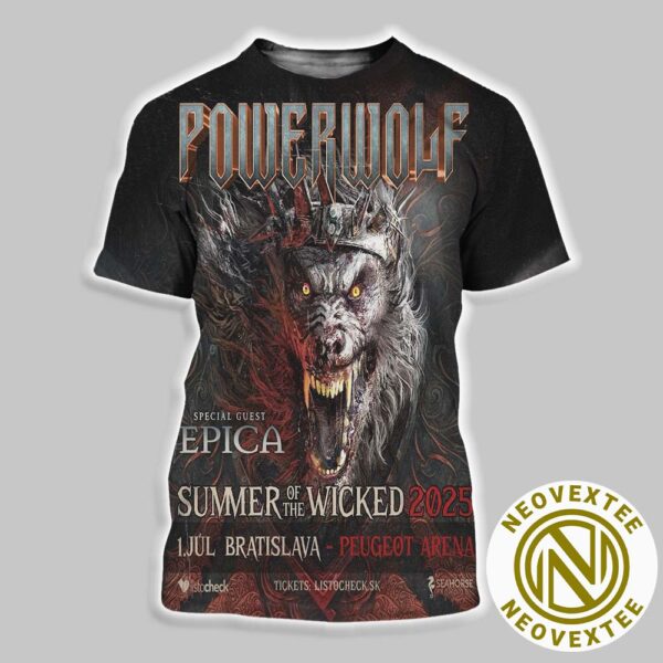 Powerwolf Summer Of The Wicked Tour 2025 Poster In Bratislava Slovakia At Peugeot Arena On July 1 2025 All Over Print Shirt