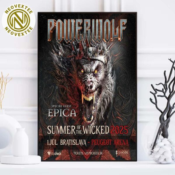 Powerwolf Summer Of The Wicked Tour 2025 Poster In Bratislava Slovakia At Peugeot Arena On July 1 2025 Home Decor Poster Canvas