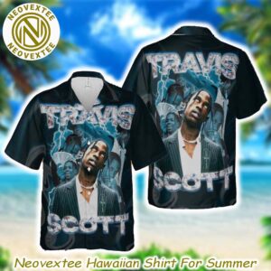 Travis Scott Portrait Photos Diamond Font Summer Aloha Music Gift For Fan Hawaiian Shirt