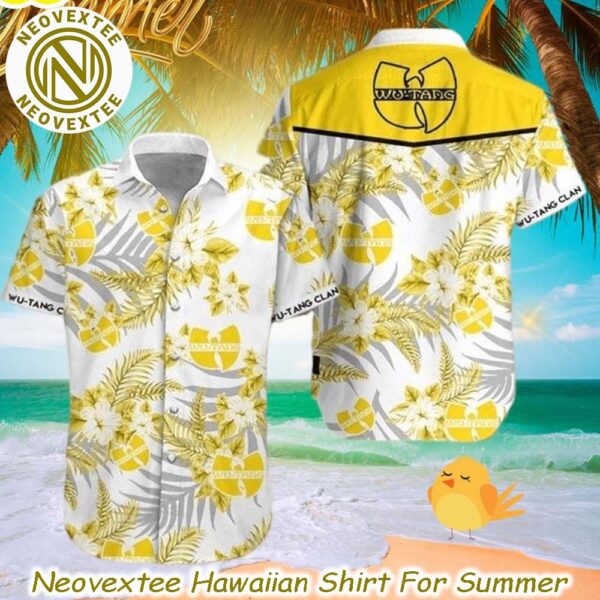 Wu Tang Clan Floral With Logo Yellow And White Background Hawaiian Shirt