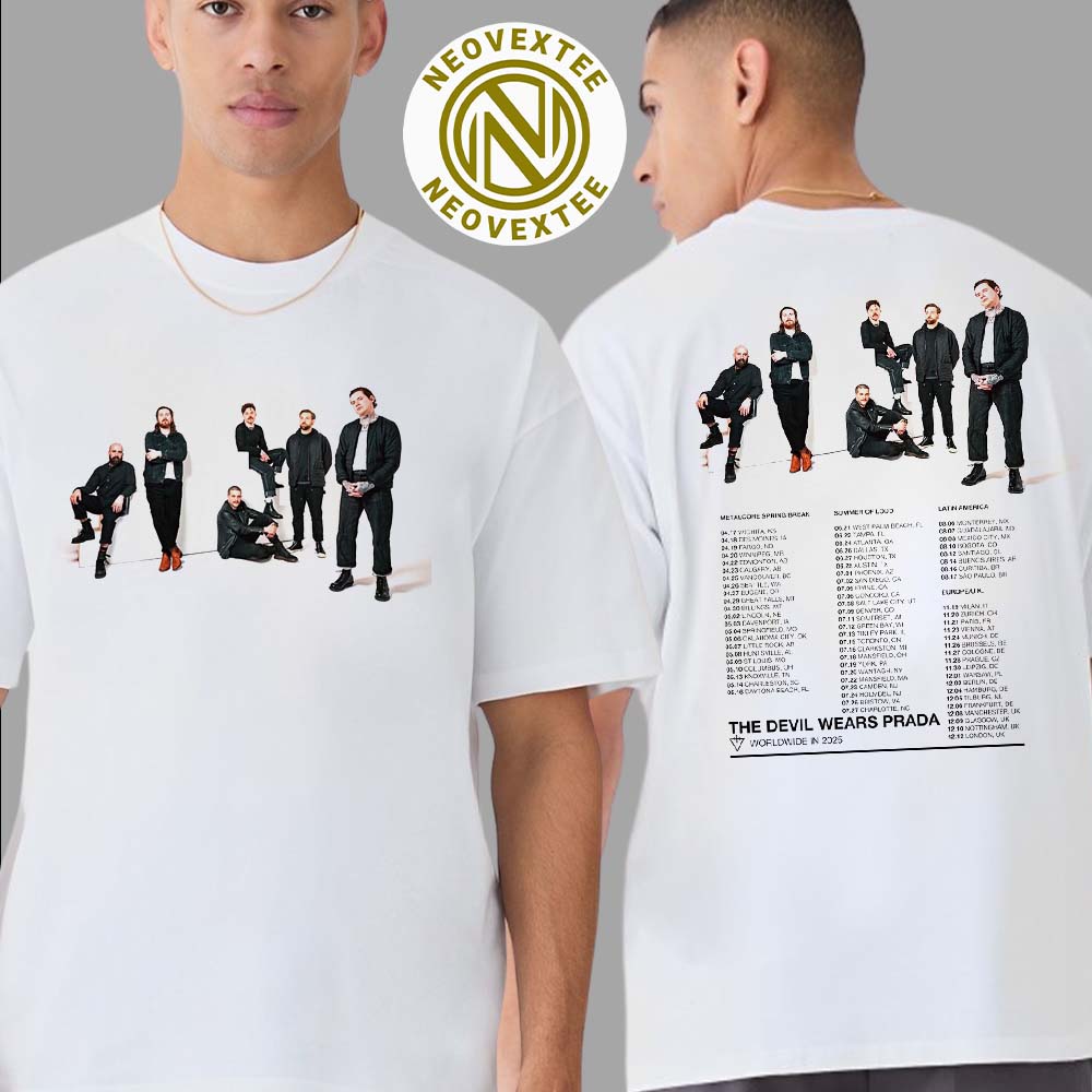 The Devil Wears Prada Worldwide In Tour 2025 Full Cities List Kicks Off In Wichita KS On April 17 2025 Two Sided Print T-Shirt The Devil Wears Prada Worldwide In Tour 2025 Full Cities List Kicks Off In Wichita KS On April 17 2025 Two Sided Print T-Shirt