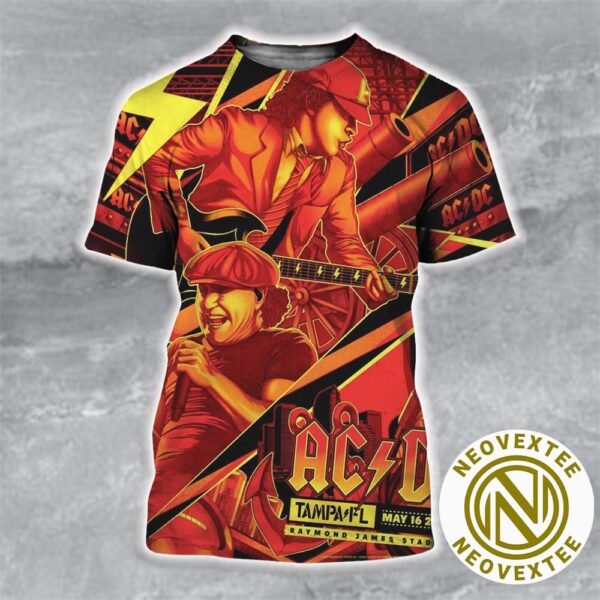 ACDC Tampa Florida PWR UP Tour 2025 Event Poster At Raymond James Stadium On May 16th 2025 All Over Print Shirt