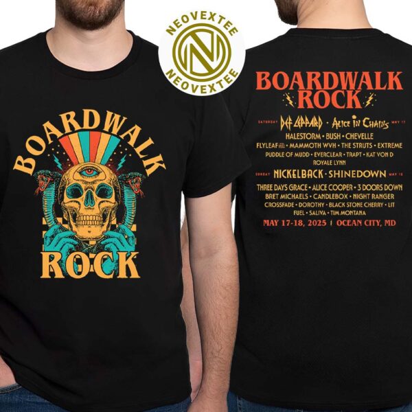 Boardwalk Rock Festival Skull Lineup Tee For Ocean City MD On May 17-18 2025 Cover Two Sided Print Unisex T-Shirt