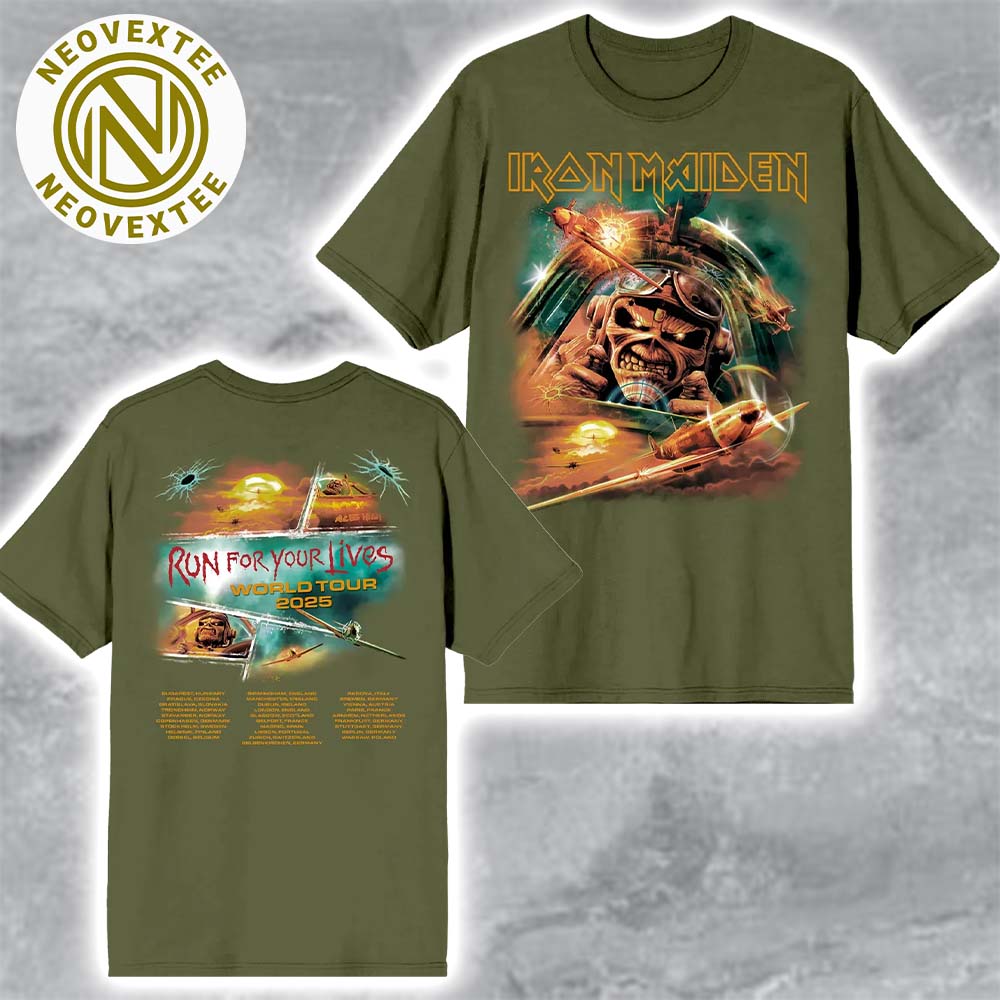 Iron Maiden Aces High Run For Your Lives World Tour 2025 Vintage T-Shirt Iron Maiden Aces High Run For Your Lives World Tour 2025 Vintage T-Shirt