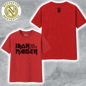 Iron Maiden Est 1975 Logo IM50 Eddie 50th Anniversary Vintage Red Two Sided Print T-Shirt