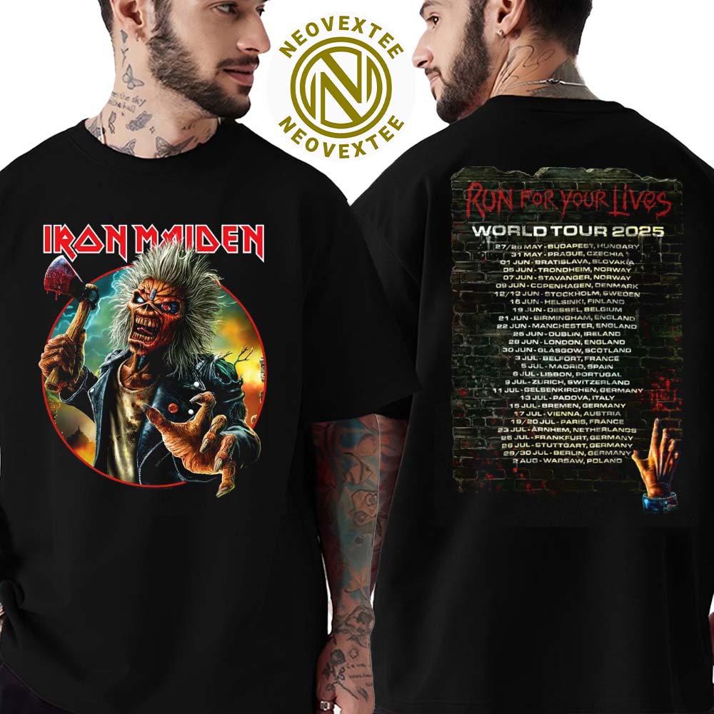 Iron Maiden Run For Your Lives World Tour 2025 Ladies Tour Tee Two Sided Print T-Shirt Iron Maiden Run For Your Lives World Tour 2025 Ladies Tour Tee Two Sided Print T-Shirt