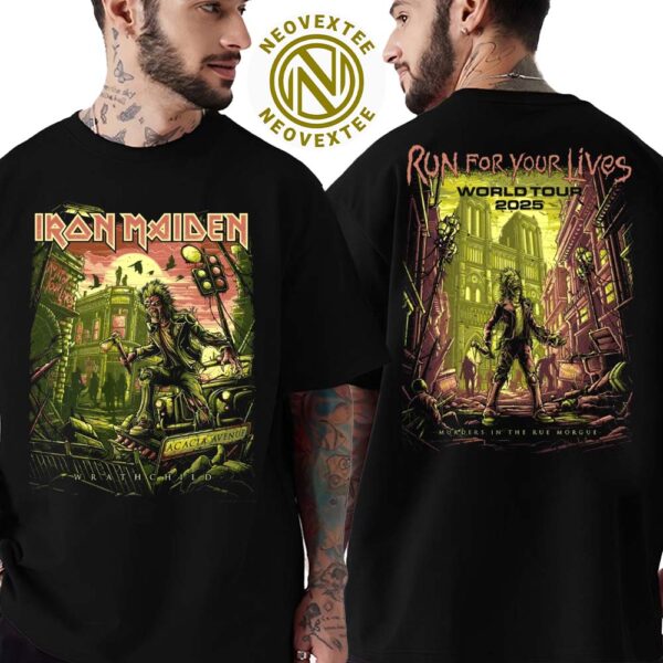 Iron Maiden Run For Your Lives World Tour 2025 Merch Tee Wrathchild Murders In The Rue Morgue Two Sided Print T-Shirt