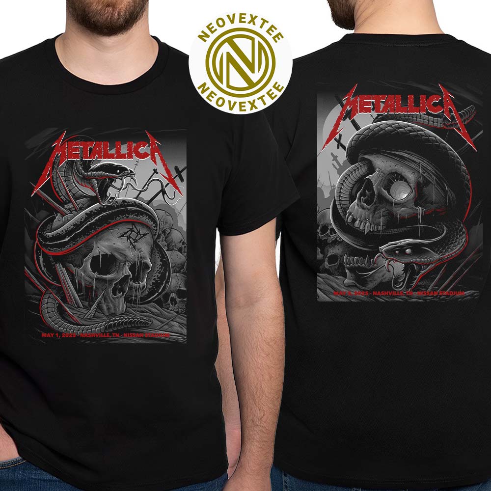 Metallica Full Show Poster M72 Nashville TN Art By Maxx242 At Nissan Stadium On No Repeat Weekend May 1 And May 3 2025 Two Sided Print Unisex T-Shirt Metallica Full Show Poster M72 Nashville TN Art By Maxx242 At Nissan Stadium On No Repeat Weekend May 1 And May 3 2025 Two Sided Print Unisex T-Shirt