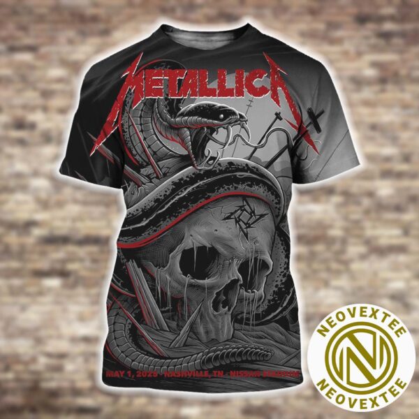 Metallica Night 1 Poster M72 Nashville TN Art By Maxx242 At Nissan Stadium On No Repeat Weekend May 1st Tour 2025 All Over Print Shirt