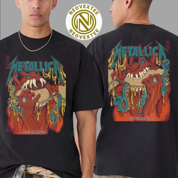 Metallica Philadelphia PA Full Show Poster On May 23 And 25 2025 For M72 Philly At Lincoln Financial Field Two Sided Print T-Shirt