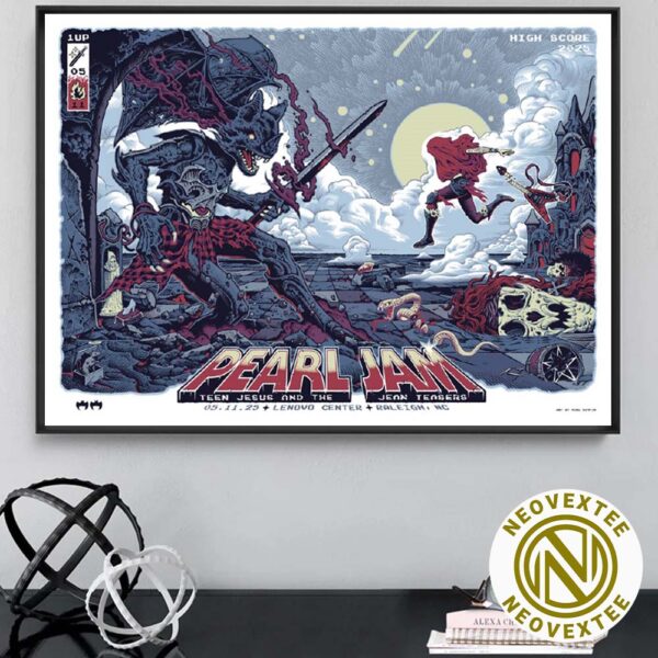 Pearl Jam Night 1 Event Poster Raleigh NC Art Mike Sutfin At Lenovo Center On May 11 2025 Home Decor Poster Canvas