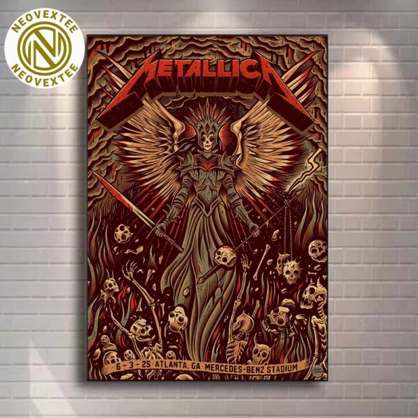 Metallica M72 ATL Poster Tonight Created By Dave Quiggle On June 3 Tour 2025 Atlanta Georgia At Mercedes-Benz Stadium Home Decor Poster Canvas