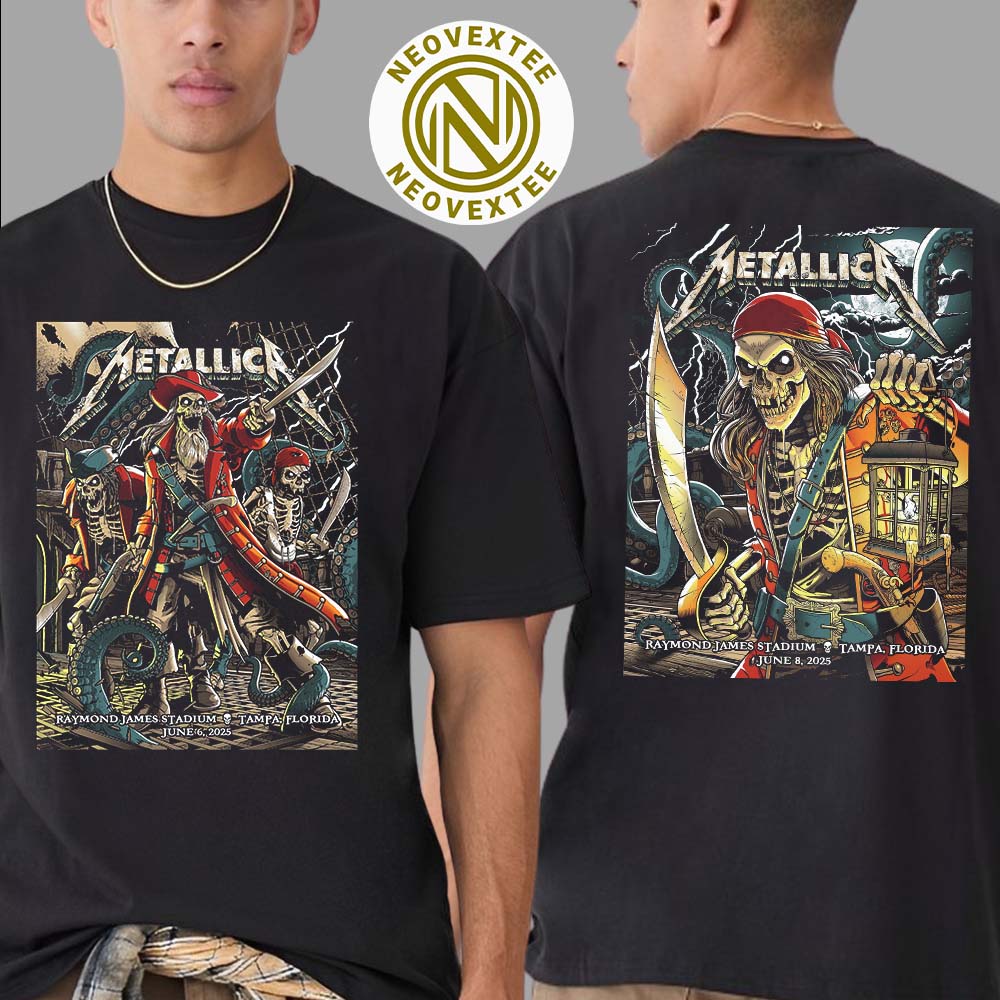 Metallica Tampa FL Night 1 And 2 M72 Tampa Art By Andrew Cremeans Full Show Poster At Raymond James Stadium On June 6 And 8 Tour 2025 T-Shirt Metallica Tampa FL Night 1 And 2 M72 Tampa Art By Andrew Cremeans Full Show Poster At Raymond James Stadium On June 6 And 8 Tour 2025 T-Shirt