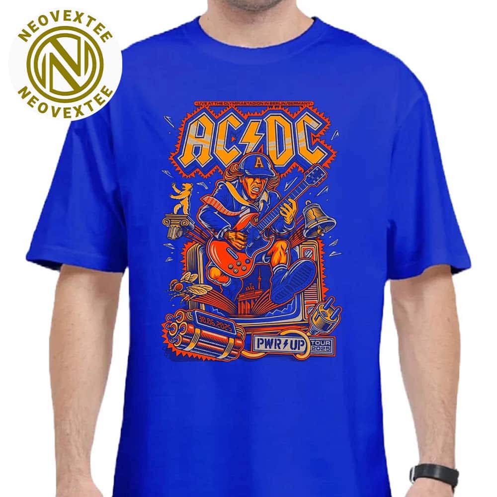 ACDC PWR Up Tour 2025 Berlin Germany Concert Poster Live At The Olympiastadion On June 30 2025 Blue Unisex T-Shirt ACDC PWR Up Tour 2025 Berlin Germany Concert Poster Live At The Olympiastadion On June 30 2025 Blue Unisex T-Shirt