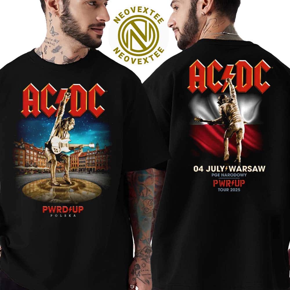 ACDC Warsaw Polska PWR Up 2025 Angus Young Statue Art Merchandise Tee At PGE Narodowy On July 4 2025 Two Sided Print Unisex T-Shirt ACDC Warsaw Polska PWR Up 2025 Angus Young Statue Art Merchandise Tee At PGE Narodowy On July 4 2025 Two Sided Print Unisex T-Shirt
