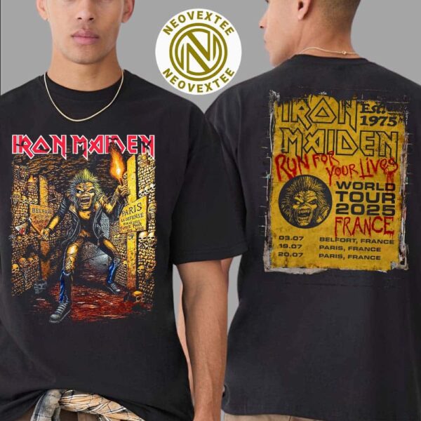 Iron Maiden France Run For Your Lives World Tour 2025 Event Tee Start In Belfort France On July 3 2025 Two Sided Print Unisex T-Shirt